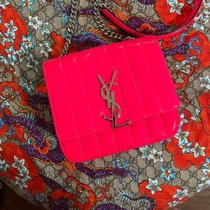 YSL small Vicky. Neon pink w silver hardware